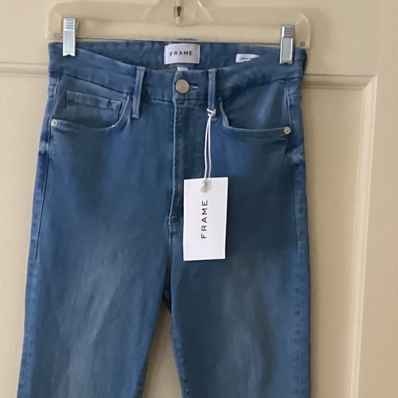 Frame Le Super High Mini Boot Split Hem Jeans Light Wash Color Danbury Sz 27 - Picture 15 of 15